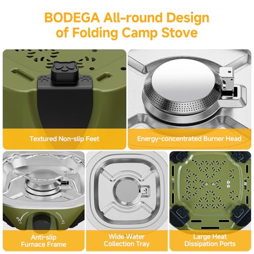 BODEGA 2 Burner Camping Stove, 20000 BTU Folding Propane Camp Stove with Adjustable Burners,Portable Dual Gas Stoves with ...