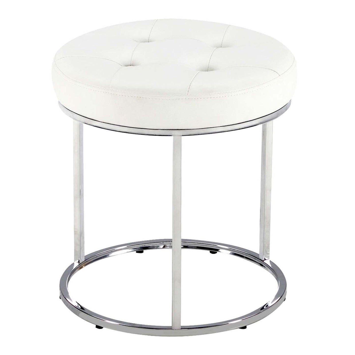 DUHOME Faux Leather Ottoman Stool, Vanity Chair Button Tufted Footrest Stool Makeup Stool with Metal Base for Living Room Bedroom, White