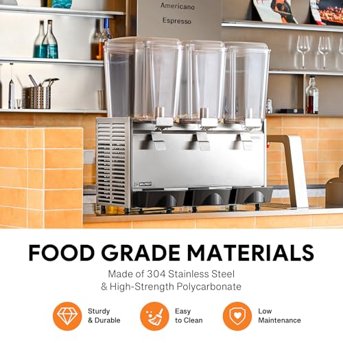 WILPREP Commercial Beverage Dispenser, 18L x 3 Tanks 14.4 Gallon Refrigerated Juice Dispenser with Thermostat Controller, ...