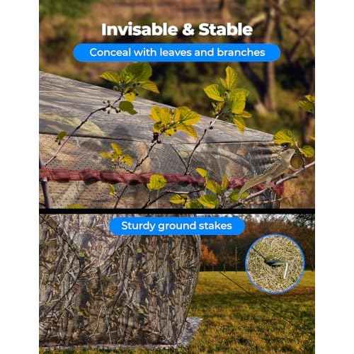 KEMIMOTO Hunting Blinds Ground for Turkey 3-4 Person, 270 Degree See Through with Removable Waterproof Rain Cover and Camouflage Straps, Pop Up Hunting Tent with Safety Reminder Markings (9ft Size)
