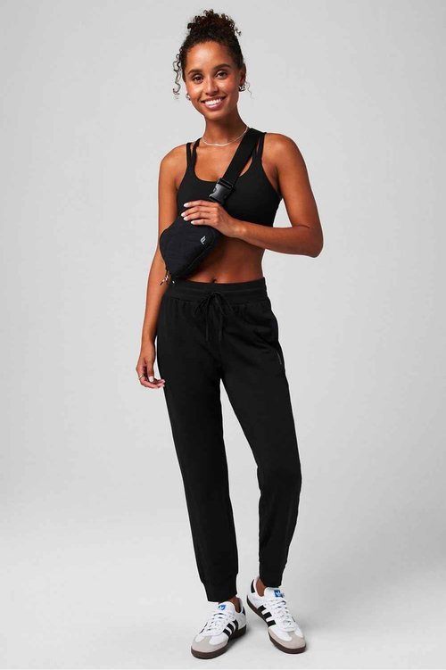 Fabletics Women's Cloud Jersey Jogger, Buttery Soft, Recycled Fabric, Hidden Pockets, Breathable, Moisture-Wicking, XL, Regular, Black