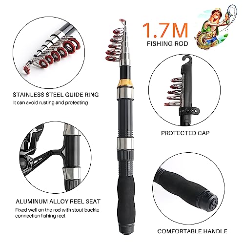 Telescopic Fishing Pole Reel Combo Ultralight Fishing Rod Spinning Reel with Tackle Bag All-in-One Fishing Accessories Fis...