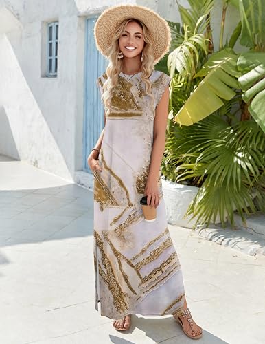 Zeagoo Summer Dresses for Women 2026 Black Long Maxi Sundresses Loose Split Wrinkle-Free Beach Travel Vacation Clothes