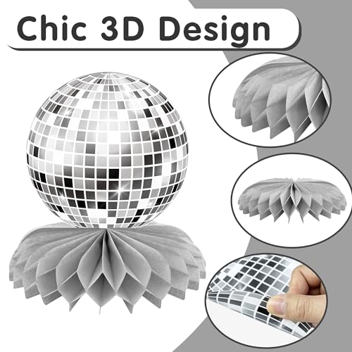 15 PCS Silver Disco Theme Honeycomb Centerpieces Disco Ball Party Decorations 70s Disco Party Table Centerpieces for Back ...