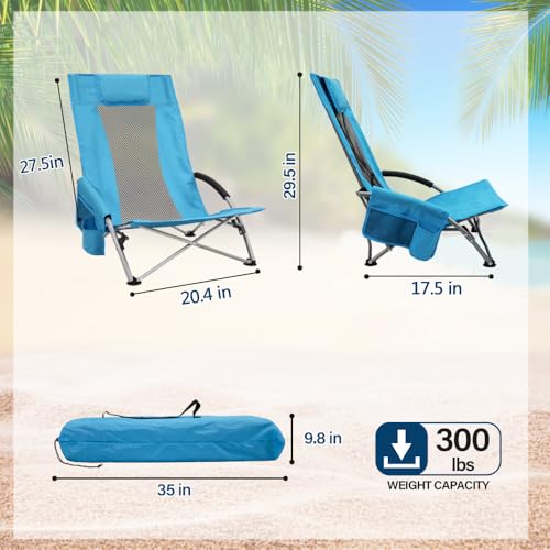 MKSY High Back Beach Chairs,2Pack Protable Folding Chair for Adults,Foding Camping Chairs with Carry Bag Cup Holder for Be...