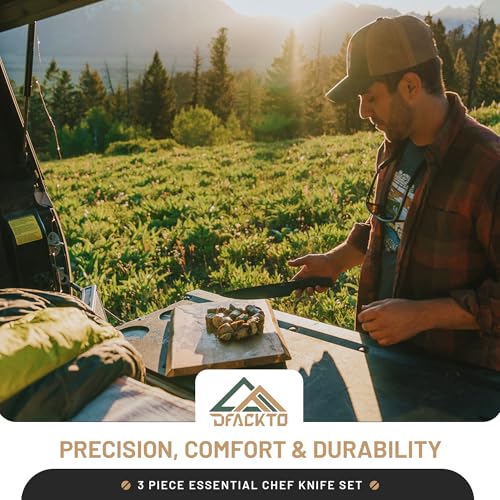 DFACKTO Premium Rugged 3-Piece Kitchen and Camping Knife Set, High Carbon Stainless Steel, G10 Handles, Full Tang - BBQ, T...