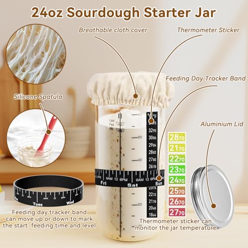SZZJKJ Sourdough Starter Kit, 24PCS Sourdough Bread Baking Supplies, Silicone Banneton Bread Proofing Basket Set of 2 (pin...
