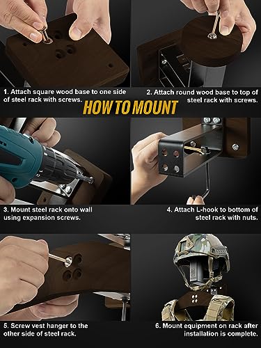 OneTigris Tactical Gear Wall Mount, Motorcycle Helmet Holder Wall Mount Stand, Plate Carrier Rack Jacket Hanger Display Or...