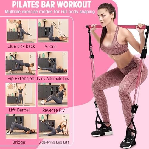 Pilates Bar Kit with Resistance Bands, Multifunctional youga bar for Women & Men – Portable Pilates Workout Equipment for ...