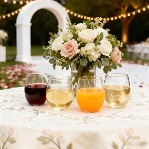 24 Pack 12oz Plastic Stemless Wine Glasses, Disposable Clear Wine Cups - Shatterproof, Unbreakable & BPA-Free, Recyclable ...