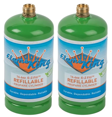 Flame King 2-Burner Camp Stove and (2) 1LB Refillable Propane Tanks for Outdoor Cooking, Backpacking, Hiking