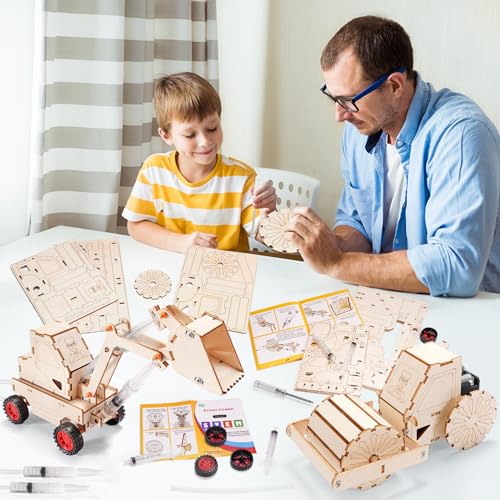 STEM Kits for Kids Ages 8-10 10-12, Wood Building Crafts Kit for Boys 8-12, Model Car Kit, 3D Wooden Puzzles Woodworking S...