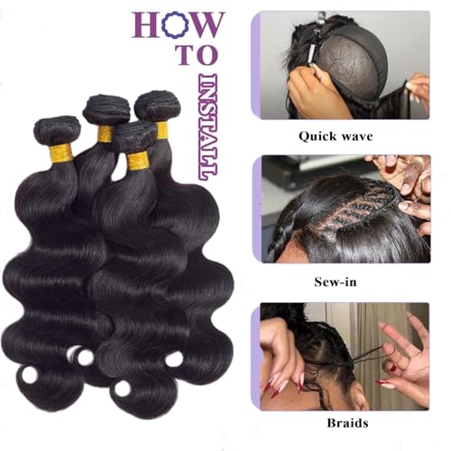 Bundles Human Hair Body Wave 18 20 22 Inch 12A Quick Weave Human Hair Bundles Natural Black Hair Extensions