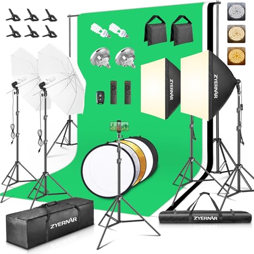 Photography Lighting kit with Backdrops, 8.5x10ft Backdrop Stands, Zyernar LED Bulbs Umbrella Softbox Continuous Lighting,...