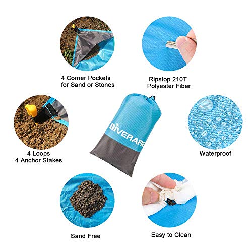 GIVERARE Sandfree Beach Blanket, Waterproof Picnic Blanket, Quick Drying Indoor&Outdoor Family Mat with 4 Stakes&4 Corner ...
