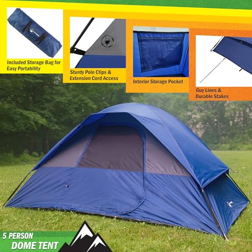 Camping Tent - Water-Resistant Cabin Style Outdoor Shelter with Built-in Screen Tent and Carrying Bag by Wakeman Outdoors