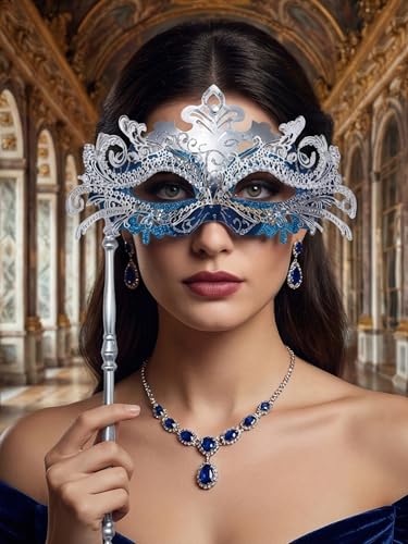 ANIMECOSER Masquerade Mask with Stick Elegant Handheld Venetian Masks for Prom Ball Mardi Gras Halloween Party Accessories