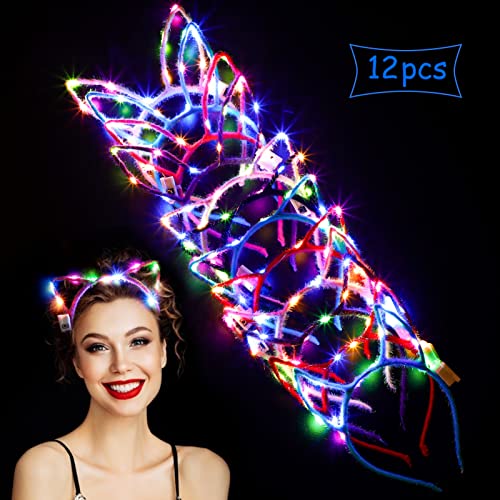 Aniwon LED Headband - 12PCS Light Up Cat Ear, Rabbit Ear, Unicorn Luminous Hair Accessories for Women, Girls, Kids - Chris...