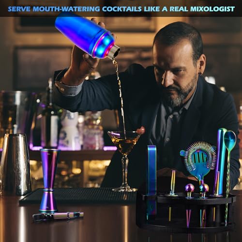 Safring Bartender Kit with Stand, 12-Piece Bar Set | 24oz Cocktail Shaker Set for Drink Mixing, Martini Shaker Set with Ba...
