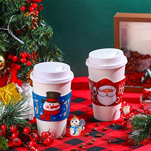 Faccito 120 Pieces Christmas Coffee Cup Sleeves Bulk for 12 oz, 16 oz Christmas Disposable Corrugated Paper Cup Sleeves wi...