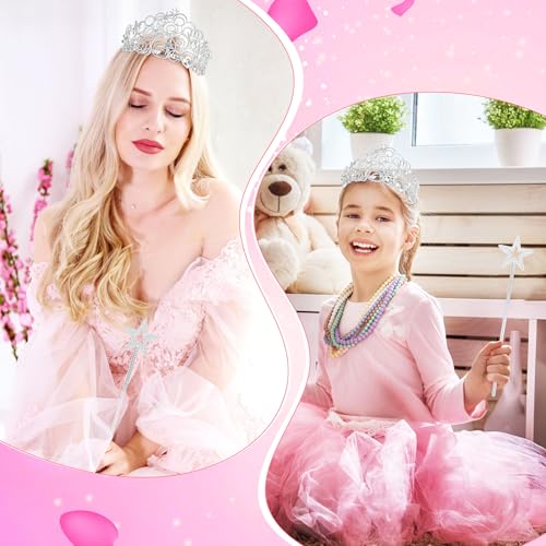 Alaxciax Bubble Crystal Crown Tiaras, Princess Crown Queen Tiara with Wand for Women for Birthday Bridal Wedding Prom Party