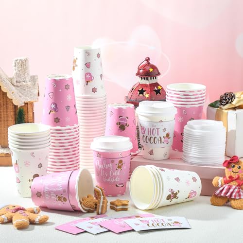 FoldTier 80 Packs Hot Chocolate Cups Bulk Hot Cocoa Bar Supplies Christmas Disposable Coffee Cups with Lids Sleeves 14 oz ...