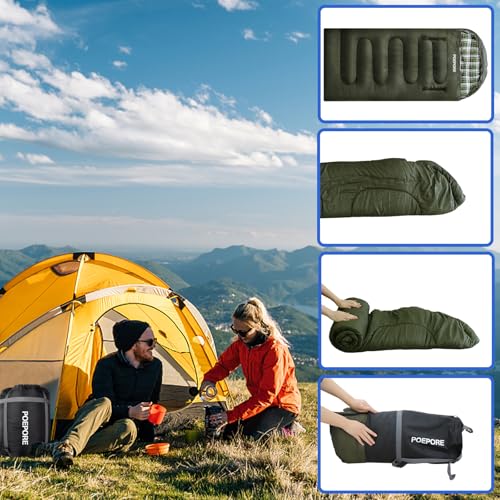 POEPORE Flannel Sleeping Bag Cotton 0 Degree Cold Weather for Adults XXL Wearable Sleeping Bag 4 Seasons Waterproof with C...