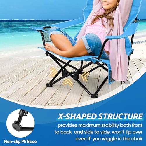HaSteeL Folding Beach Chair Set of 2, Foldable Blue Camping Chairs for Outside, Low Beach Chair Portable for Adults Fishin...