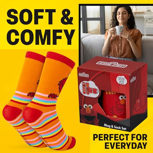 Get Trend Sesame Street Coffee Mug and Socks Set, 11.5 oz Ceramic Cup with Crew Socks, Elmo Drinkware Christmas, Secret Sa...