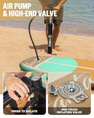 FUNKEE 11’×34"×6" Extra Wide Inflatable Stand Up Paddle Board, Sup Board with Removable Fins, Backpack, Floating Paddle, S...