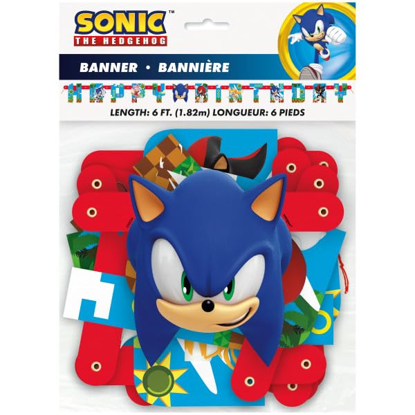Sonic Birthday Party Supplies Bundle includes 1 Happy Birthday Paper Banner 6.25ft, 3 Hanging Swirl Decorations, 1 Dinosau...