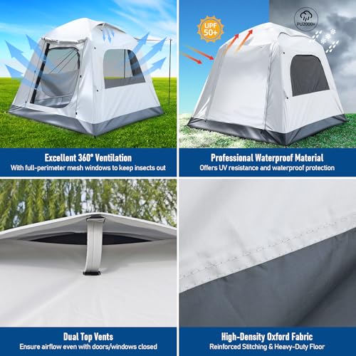 Quick Inflatable Camping Tent 3-4 Person Glamping Outdoor Air Blow Up Tents, Easy Set up,Rainfly & Waterproof Inflatable H...