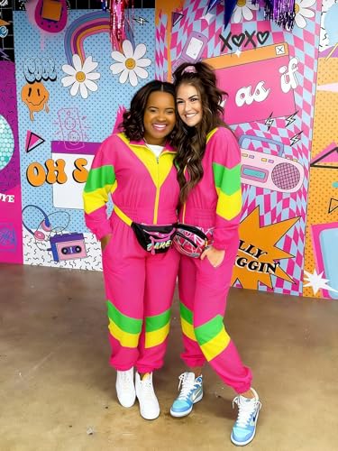 UOUA 80s Outfit for Women 90s Costume Jumpsuits Long Sleeves Windbreaker One Piece Party Tracksuit