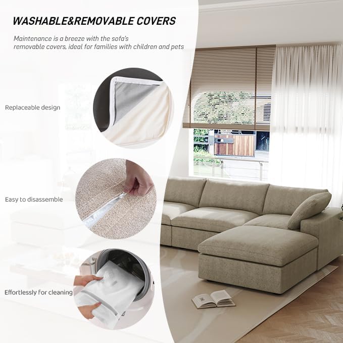 Cloud Couch Modular Sectional Sofa with Storage Ottomans,Oversized Down Filled 8 Seater Convertible Sectional Sofas, Khkai Wide Deep Seat Couch for Living Room,Covers Washable&Replaceable