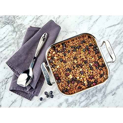 All-Clad Specialty Stainless Steel and Plastic Lid Square Covered Baking Pan 8x8 Inch Oven Broiler Safe 600F Pots and Pans Silver