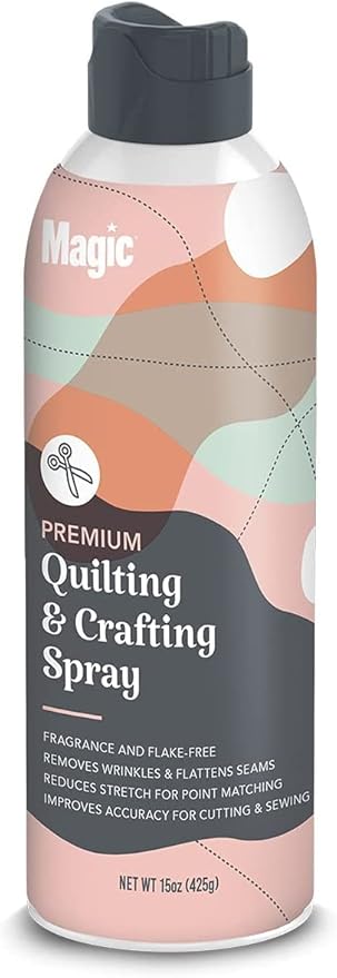 MAGIC Premium Quilting & Crafting – Fabric Spray for Cutting, Creasing, & Sewing – Best Press Starch for Quilting to Flatten Seams & Wrinkles – Wrinkle Spray (15oz Aerosol) 2 Pack