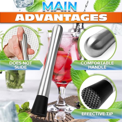 Stainless Steel Stir Spoon Muddler for Cocktails Set - Muddler Old Fashioned Cocktail Kit Ice Crusher Bar Spoon Cocktail M...