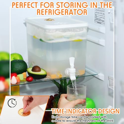 Domensi 4 Pack 2 Gallon Fridge Beverage Drink Dispenser with Spigot Leak-proof Lids Filter Screen Juice Container Sealed P...