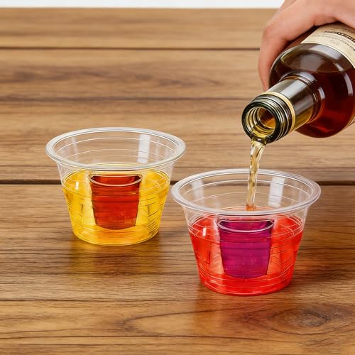 Slomg 100 Pack 3 oz Clear Plastic Bomber Cups, Bulk Disposable Jager Bomb Jello Shot Glasses for Mixed Drinks, Durable Min...