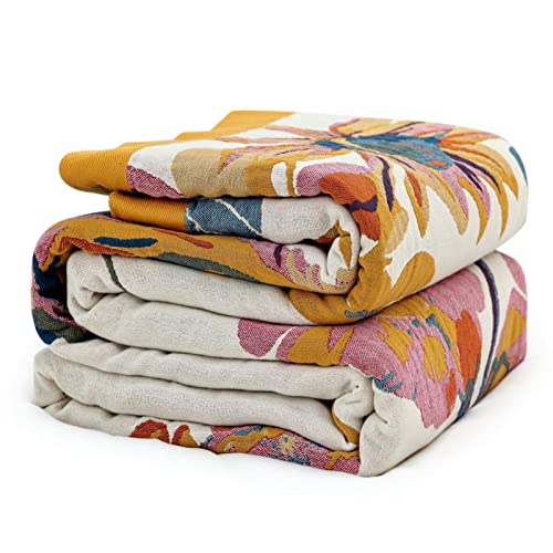 MSGKV Boho Throw Blanket for Couch and Sofa Cotton Cover for Living Room Floral Throw Cozy Blankets (D-Flower and Butterfl...