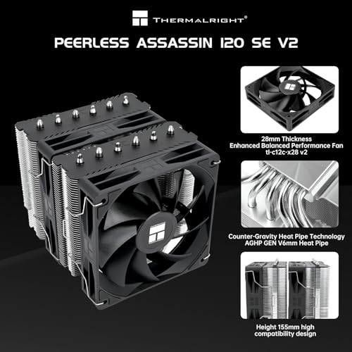 Thermalright Peerless Assassin 120 SE V2 CPU Cooler, TL-C12C 120mm Fans, 1850RPM, 6 Heat Pipes, for AMD AM4/AM5 & Intel LG...