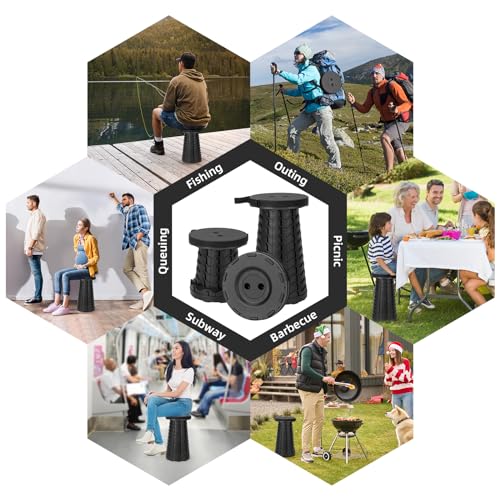 Qiguet Collapsible Stool, Folding Chair - Upgraded Portable Chair with Load Capacity 400lbs, Portable Stool for Camping Fi...