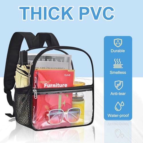 Busiuw Clear Backpack for Stadium Events - 12x12x6, Mini Small Clear Bag Sports Fan Backpacks with Front Pocket for Concer...