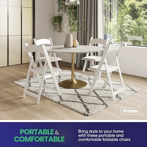 SIMPLEX 4 White Folding Chairs – Resin Stackable Foldable Chairs with Padded Seats – Comfortable White Folding Chairs for ...