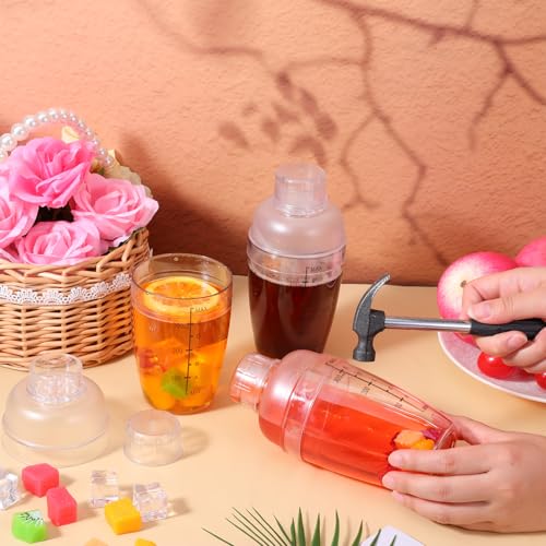 12 Pcs Plastic Cocktail Shaker with Scale and Strainer Top Clear Shaker Cup with Measurement Clear Plastic Bottle Cocktail...