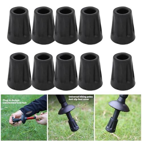 XINNIKESI Walking Cane, 10pack Universals Trekking Poles Caps Trekking Poles Protectors Rubber Sleeve for Asphalts and Gra...