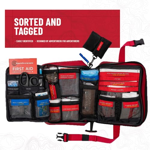 Surviveware 184 Pcs Comprehensive Waterproof Premium Survival First Aid Kit - Medical Emergency Kit for Travel Camping Gea...