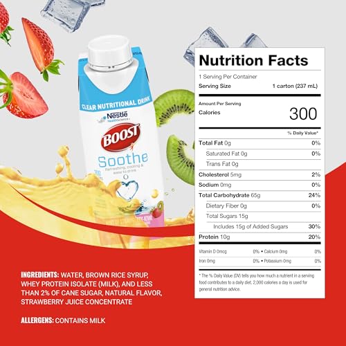 BOOST Soothe Clear Nutritional Drink – Cooling sensation - 300 Calories - 10 g Protein from Whey Protein Isolate - Hint of...