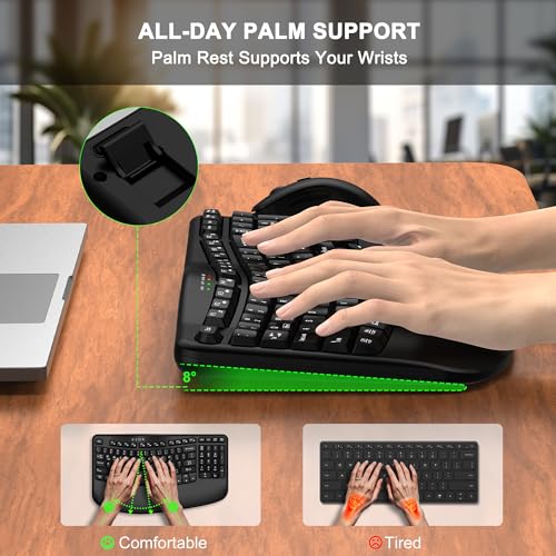 Wireless Keyboard and Mouse Combo, 2.4G Wave Keys Ergonomic Keyboard with Wrist Rest and 3 Level DPI Advanced Wireless Erg...