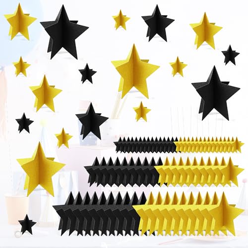 70 Pcs Black and Gold Star Centerpieces Black and Gold Party Birthday Decorations 3D 2025 Graduation Table Decor 3 Sizes ...